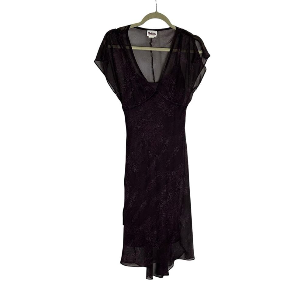 Vintage‎ Blind Date Purple Semi Sheer Mesh V Neck Flutter Cap Sleeve Mini Dress